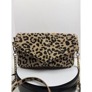 Caroline Hill Leopard Print Envelope Crossbody Bag Gold Chain Strap Tan Black